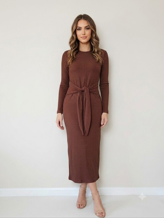Zara Dresses & Skirts - Zara Brown Ribbed Tie-Front Maxi Dress